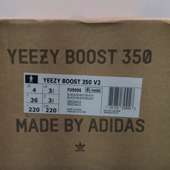 New Adidas Men's Yeezy Boost 350 V2 Black Non reflective FU9006 Sz 4
